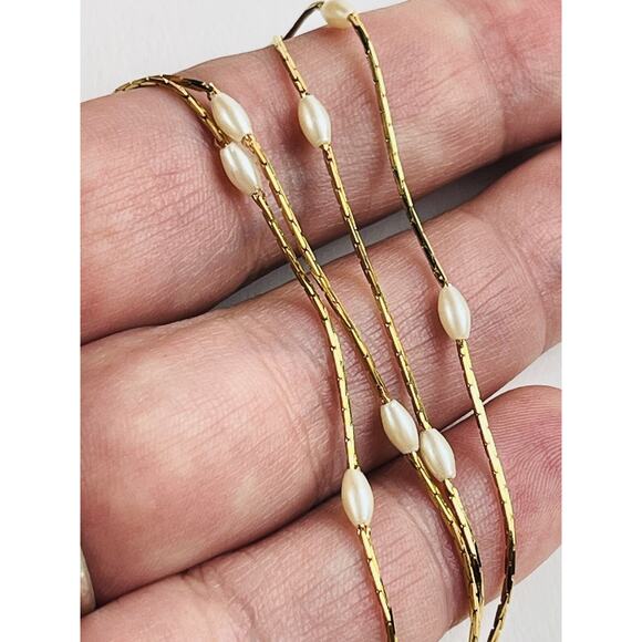 NAPIER Gold Tone Chain Faux Pearl Stations Layering Necklace Dainty Delicate Lon - Picture 1 of 16